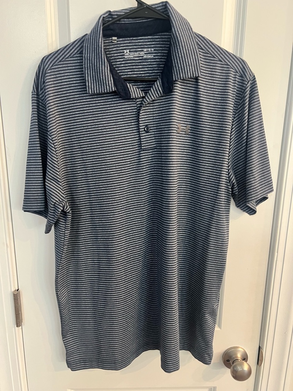 Under Armour Navy and White Striped Polo